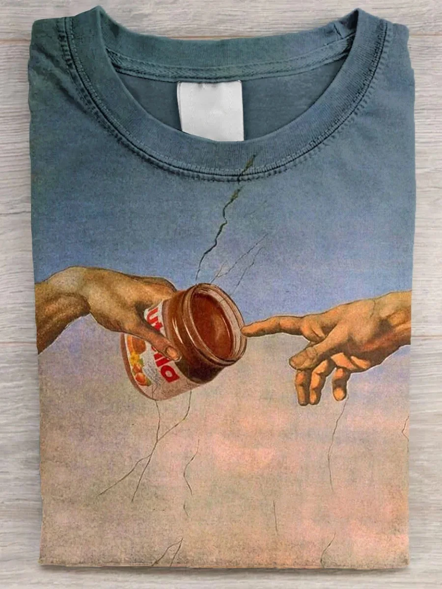 Eagerlys  Reaching for The Dipping Sauce Vintage Funny Art Print T-shirt Eagerlys