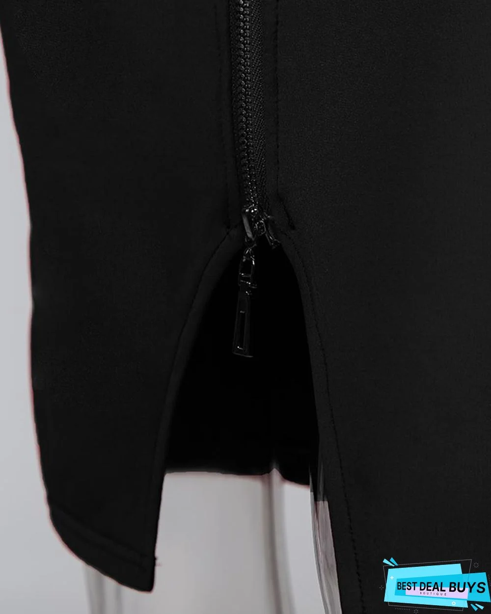 Sexy Zipper Up Split Bodycon Dress Black Dresses