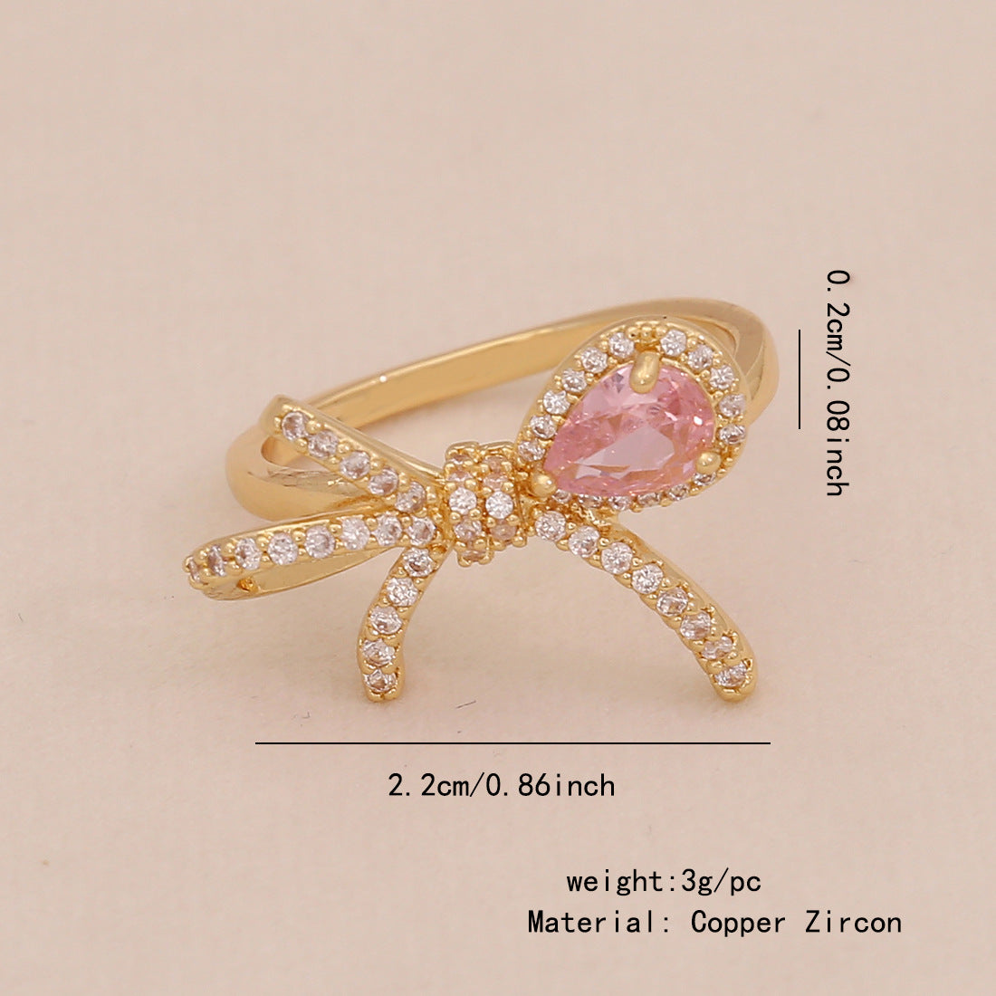 All-Match Love Zircon Open Ring Female All-Match Ins Style Bow Female Ring R118