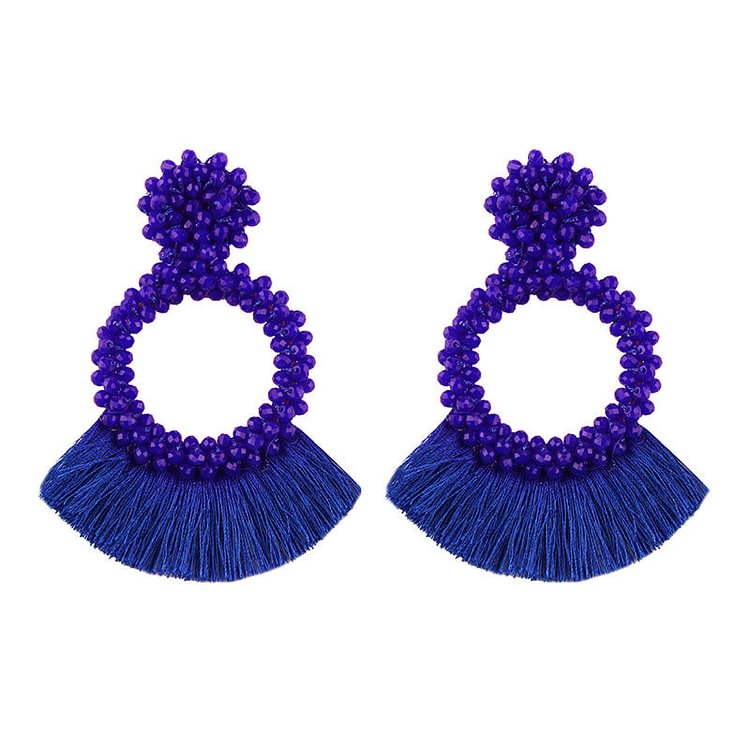 Bohemian beaded geometric tassel earrings