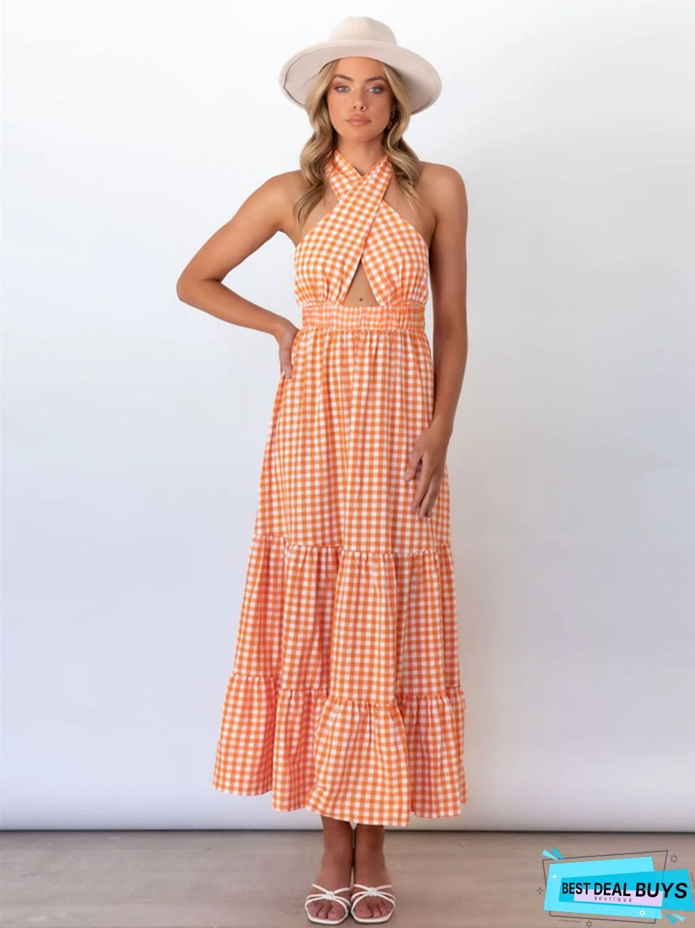 Sexy Backless Waist Dress Temperament Plaid Plus Size Black Dresses