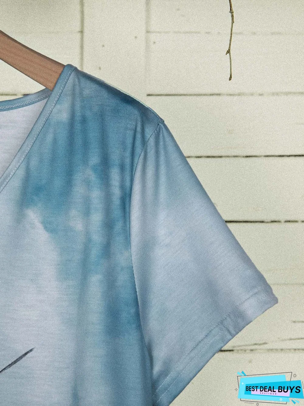 Bird Print V Neck Cotton-Blend Short Sleeve T-Shirts