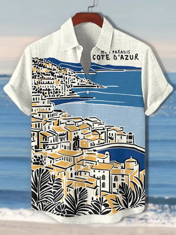 Men's Cote D Azur Painting Resort City Art Print Casual Shirt