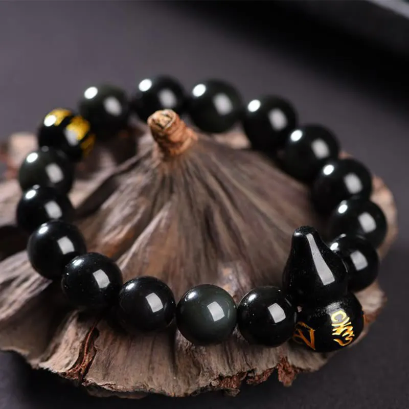 Obsidian Gourd Om Mani Padme Hum Inner Peace Bracelet