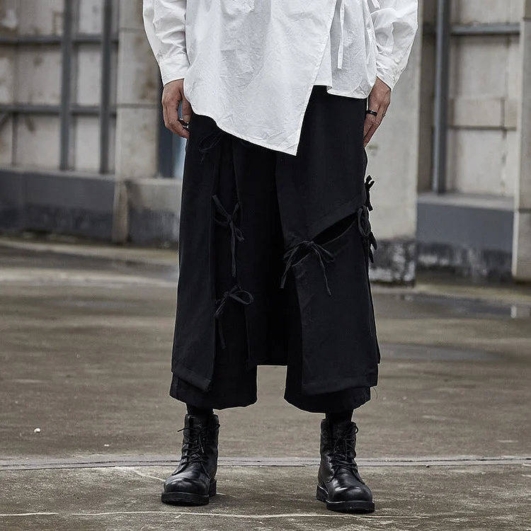 Darkwear Japanese Thin Casual High-waisted Cropped Pants Culottes-dark style-men's clothing-halloween