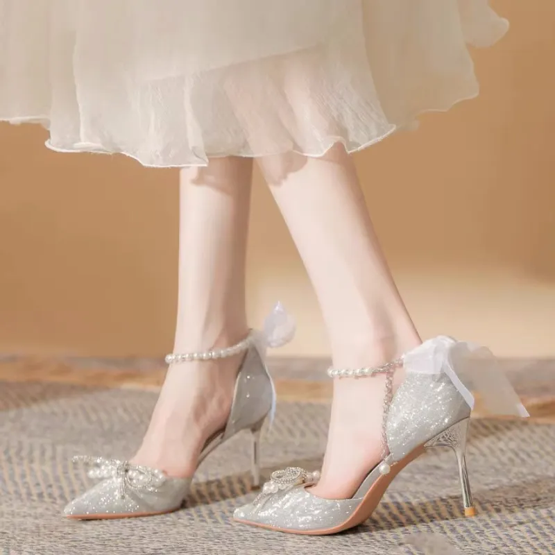 Breakj Breakj High Heels Fairy 18-Year-Old Rite Crystal Wedding Shoes Bridal Shoes New French Fine Heel Not Tired Single Shoes