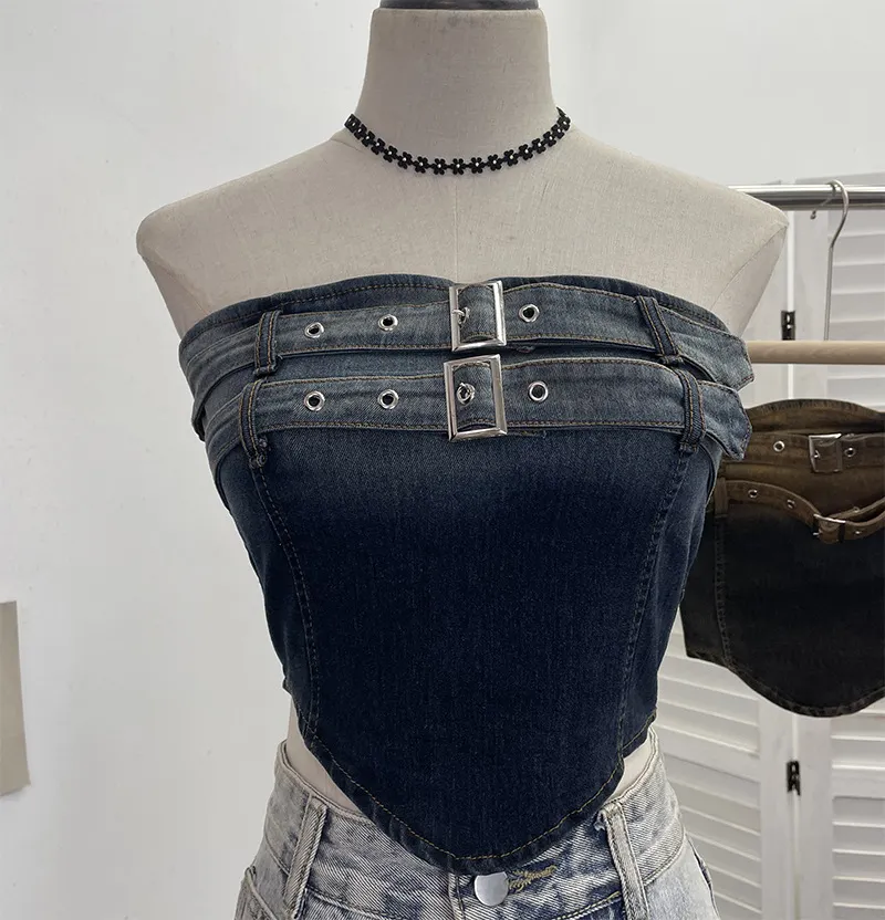 Churchf Sexy Babes Gradient Cowboy Sling Vest Irregular One-Pack Short Corset Summer 2607