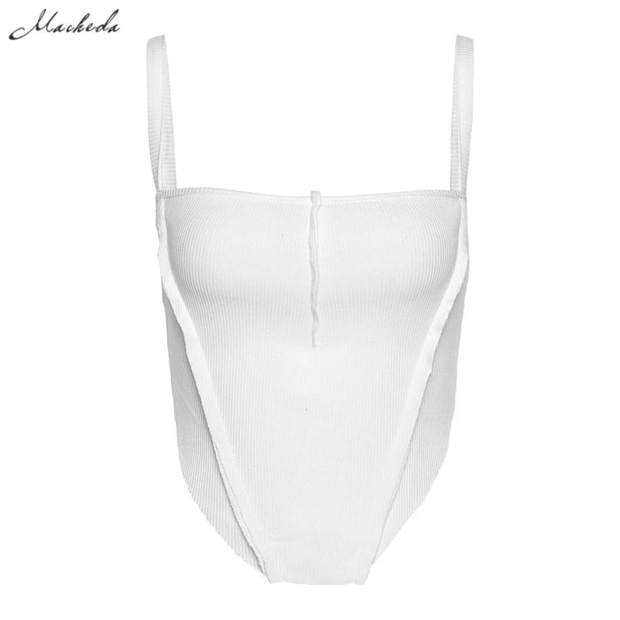 Macheda Sexy Patchwork Solid Crop Top Women Fashion Knitting Sleeveless Sling Clothing Lady Black White Slim Top 2020 New