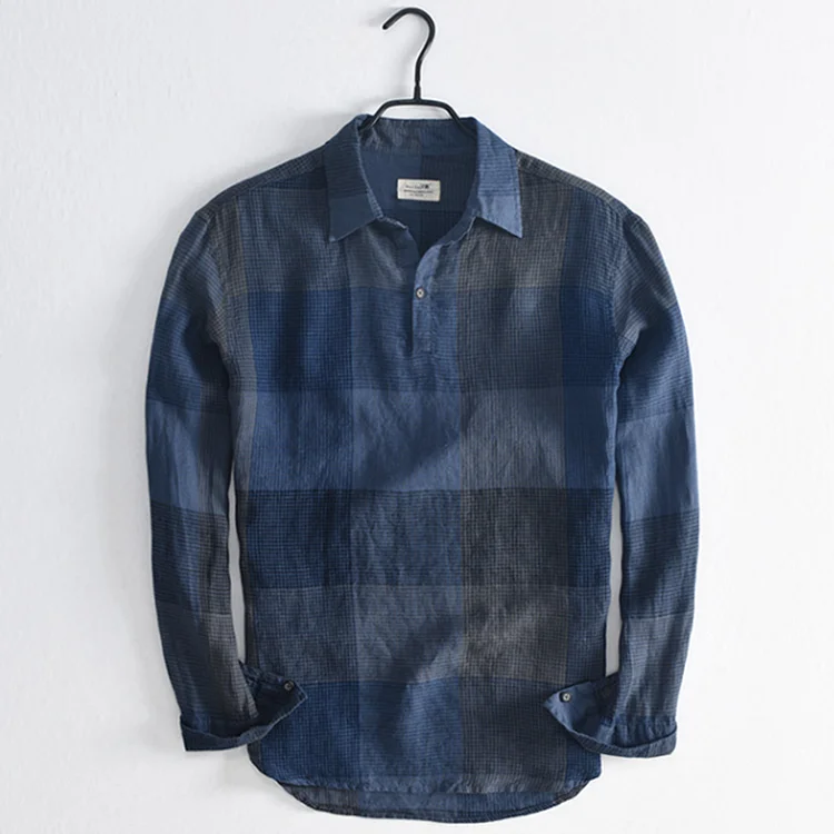 Vintage Loose Casual Pullover Plaid Linen Shirt