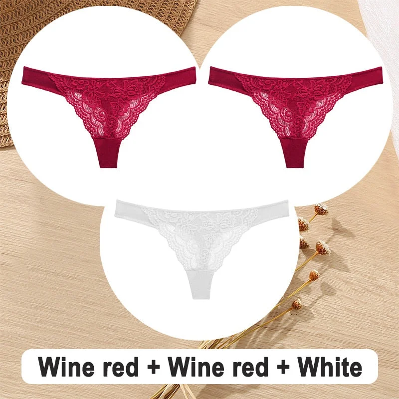 3PCS/Set Cotton G-String Women Panties Lace Underwear Female Lingerie Intimates Underpants Sexy Thong Panties for Girls Pantys