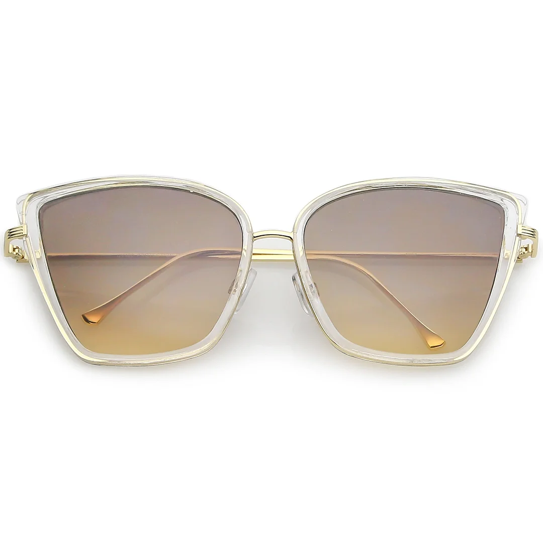 Women's Oversize Cat Eye glasses With Slim Arms Metal Trim Tinted Lens 56mm