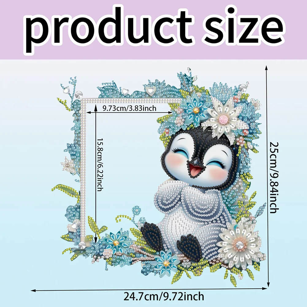5D DIY Flower Penguin Acrylic Special Shape Diamond Painting Picture Frame