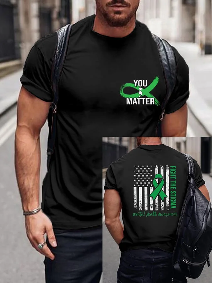 Men's In May We Wear Green Mental Health Awareness Print T-shirt socialshop