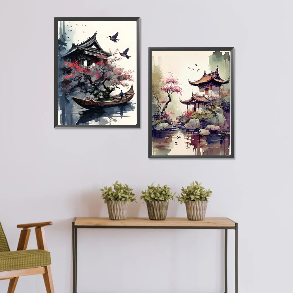 2pcs/Set Diamond Painting - Full Round Drill - Ink Landscape(Canvas|30*40cm)