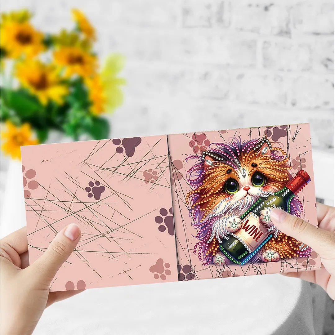 6Pcs Cute Cat DIY Diamond Painting Card for Friends Family Gift