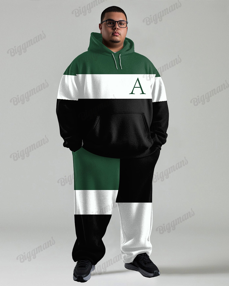 Simple Colorblock Letter A Print Men's Plus Size Hoodie Suit