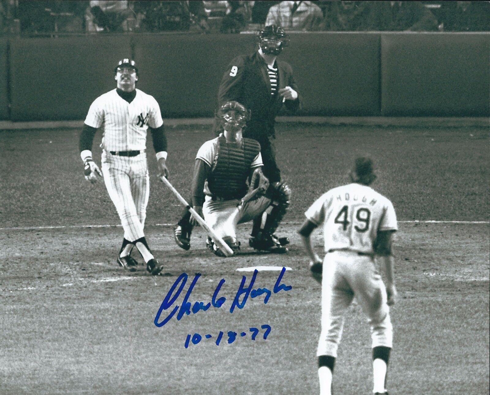 Signed 8x10 CHARLIE HOUGH 10/13/77 Los Angeles Dodgers Photo Poster painting - COA