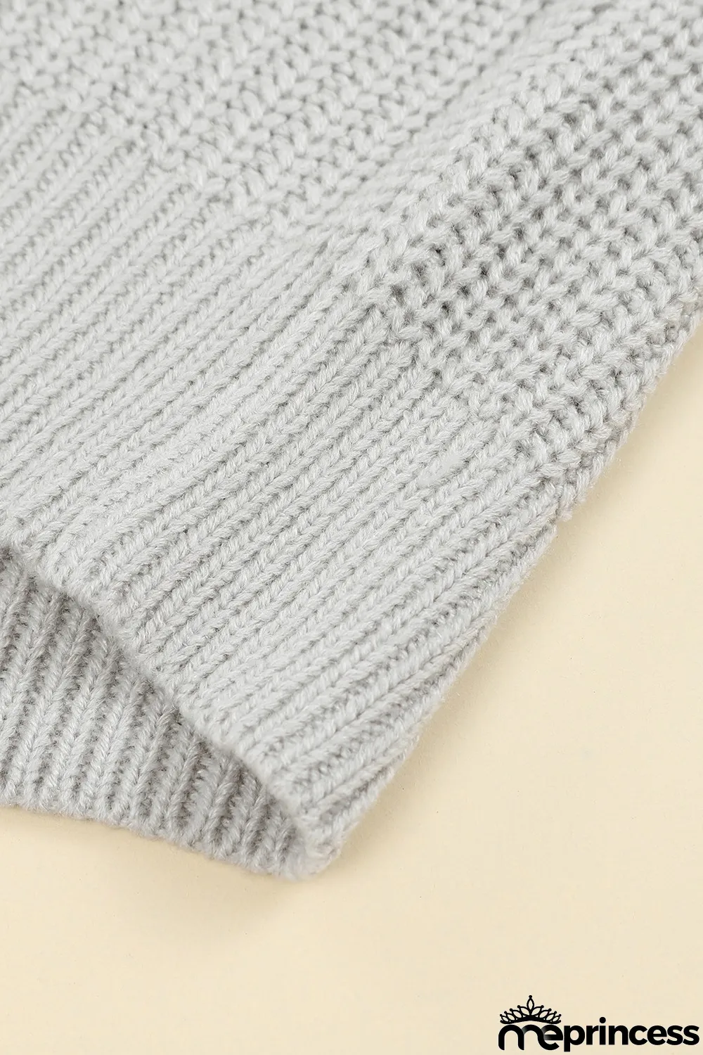 Gray High Neck Drop Shoulder Plain Sweater