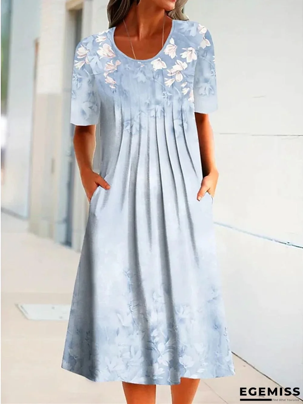 Casual Flower Round Neck Medium Length Straight Dress | EGEMISS