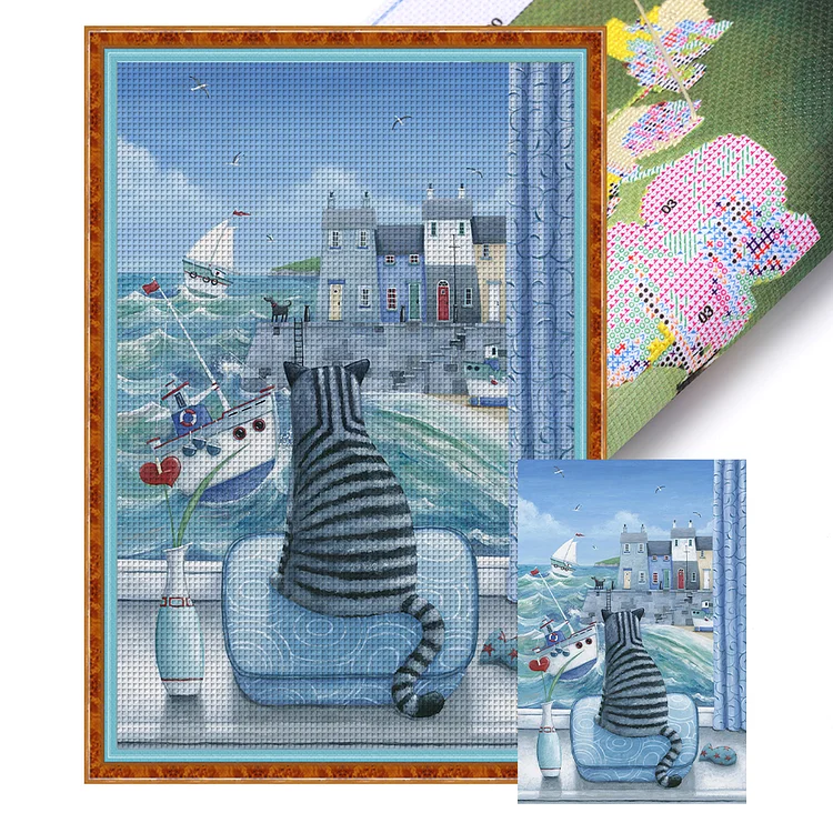 Cat Looking Out The Window - Printed Cross Stitch 11CT 50*75CM
