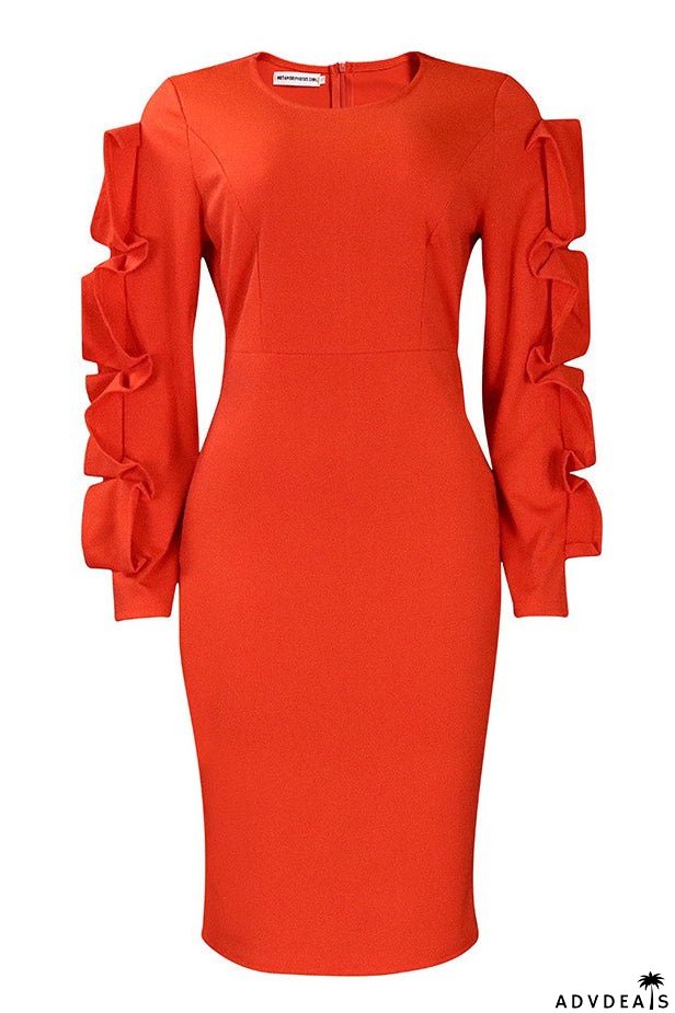 Knee Length Black Long Sleeve Bodycon Dress