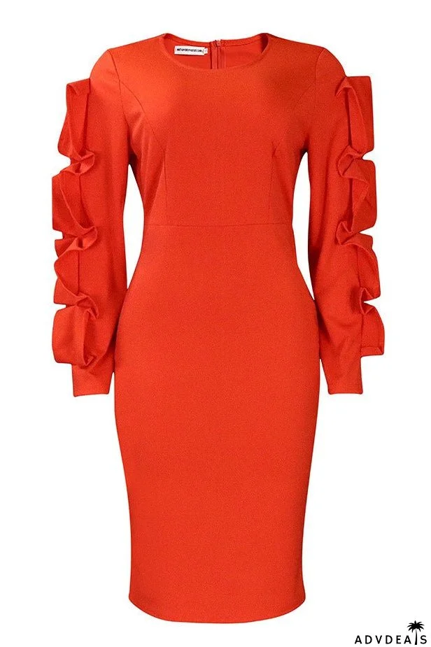 Knee Length Black Long Sleeve Bodycon Dress