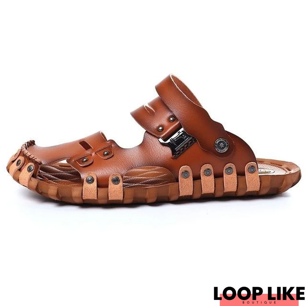 Men's Roman Casual Pu Leather Sandals Retro Beach Slipper Summer Shoes