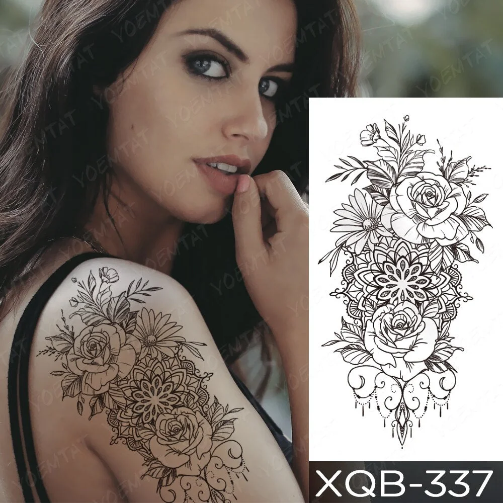Waterproof Temporary Tattoo Sticker Orchid Flower Tattoos Peony Lotus Lines Painted Rose Body Art Arm Fake Sleeve Tatoo Women