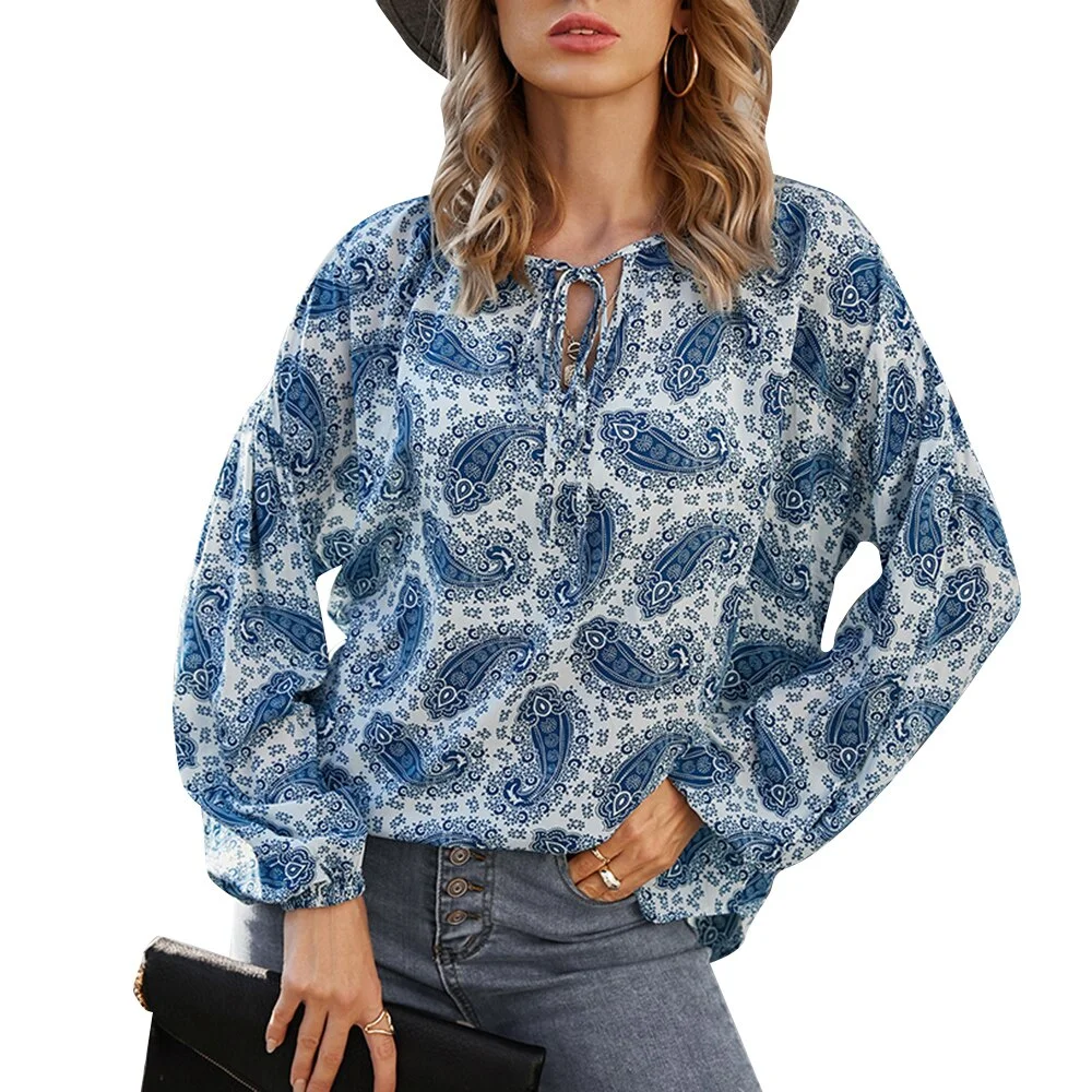 Sale Women Vintage Floral Print Casual Blouse Shirts Women Bow Tie Chiffon Chic Office Female Long Sleeve Femininas Blusas D30