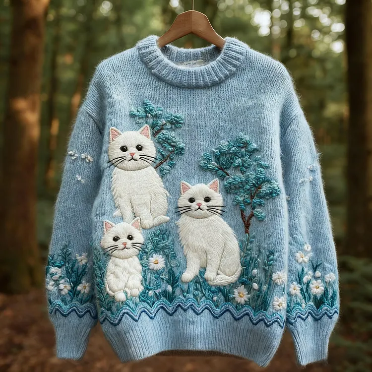 vintage women's three-dimensional pet pattern sweater
