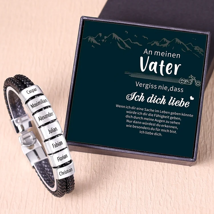 Personalisiertes 7 Namen Perlen Leder Armband-An Meinen Vater- Geschenk mit Nachrichtenkarte