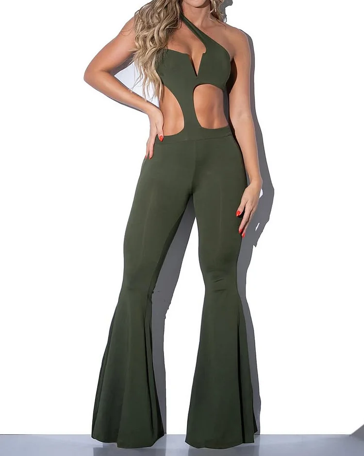 Sleeveless Hollow Solid Color Jumpsuit
