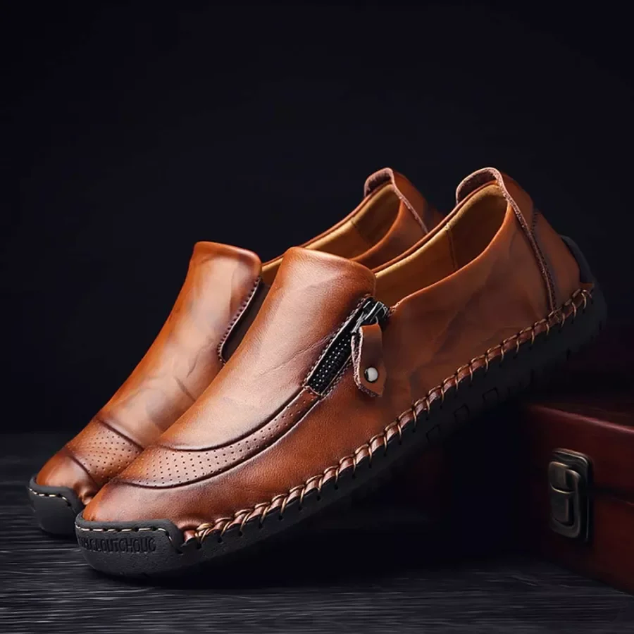 Men's Handmade Side Zipper Casual Comfy Leather Slip-On Loafers