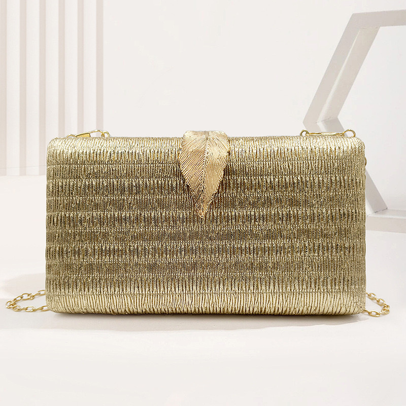 Evening Gold Metal Leaf Shaped Buckle Square Clutches Bag 2024 - Flycurvy 