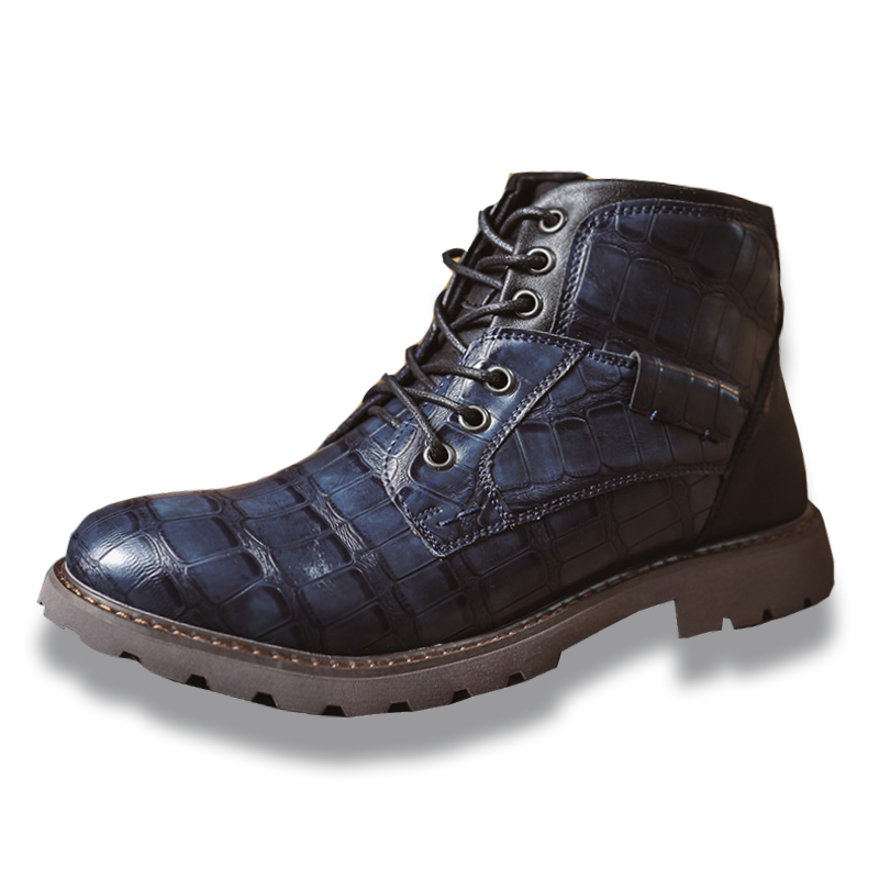 Men's Waterproof Wear-resistant Stitching Lace-up Crocodile Pattern Upper Low-cut Work Boots
