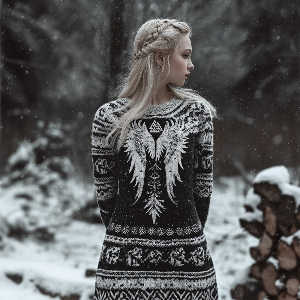Vintage Viking Valknut Celtic Cozy Knit Sweater Dress elevenforest