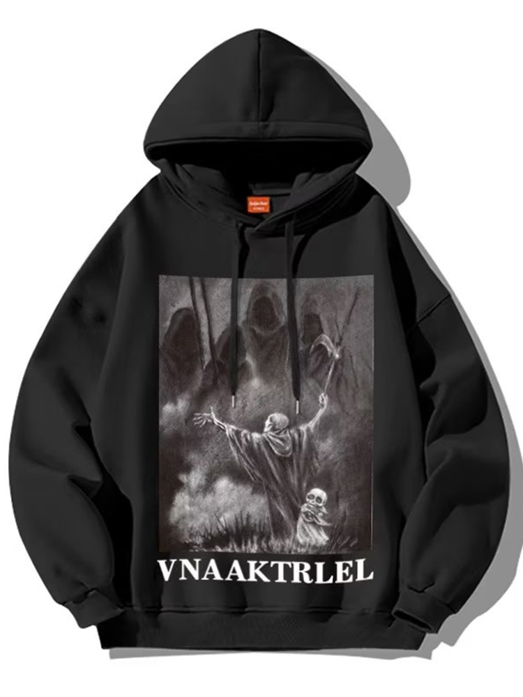 Levelloam Ghost Reaper Print Hoodie – Y2K Oversized Streetwear for Men and Women  