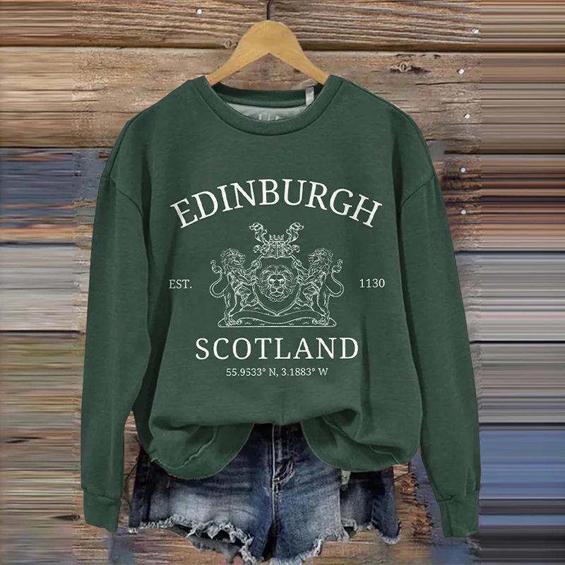 Vintage Scotland Print Casual Sweatshirt