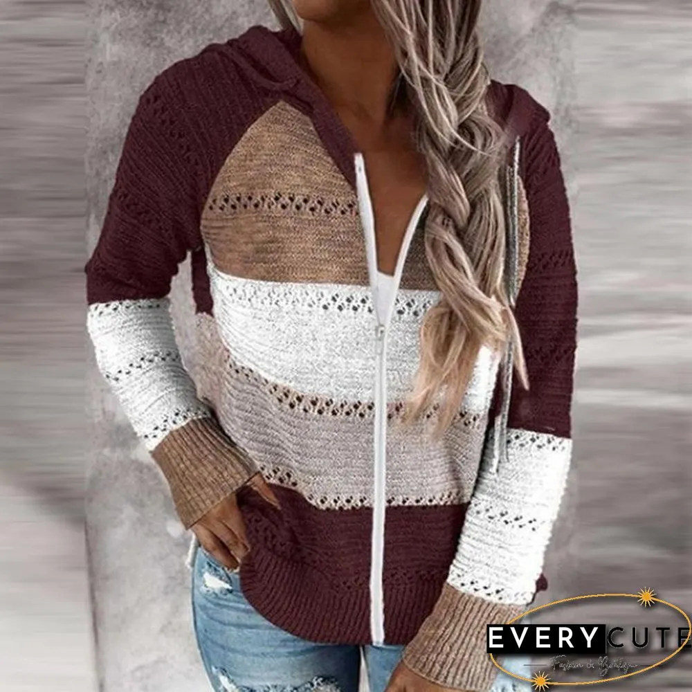 Hollow Knitting Color Joint Knitting Top