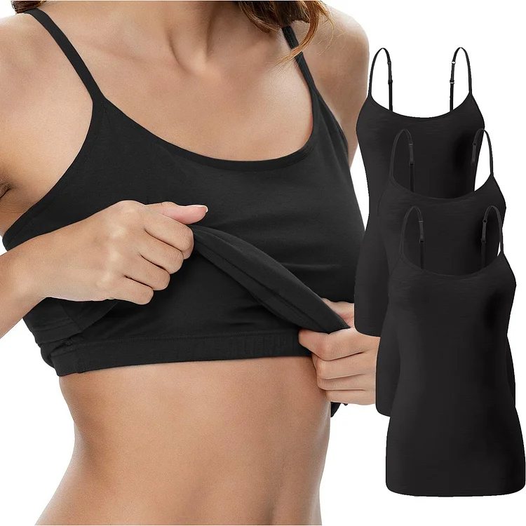 3 Packs Tank Top for Women with Build in Shelf Bra Camisoles Adjustable Spaghetti Straps Cami Soft Stretch Modal Undershirt