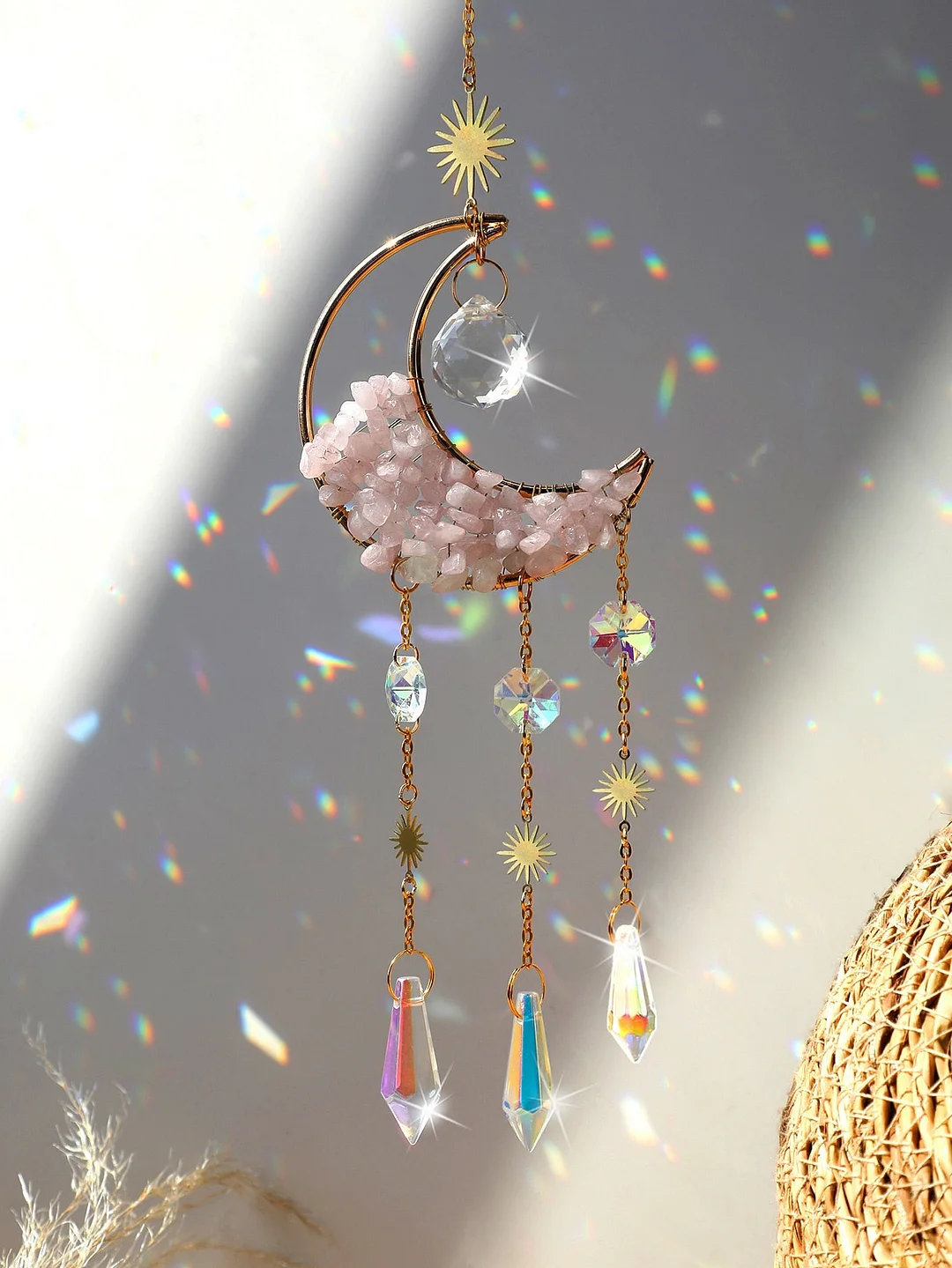 Moon Suncatcher Crystal Prism Stained Glass Ball Sun Catchers Rainbow Maker Home Window Moon Decor Light Catcher Crystal Gift