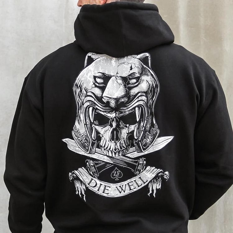 Casual Warrior Skull Printed Long Sleeve Hoodie