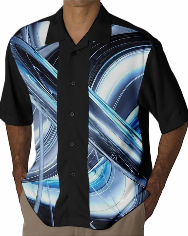 Men's Shirt Casual Abstract Print Hit Color Short Sleeve
