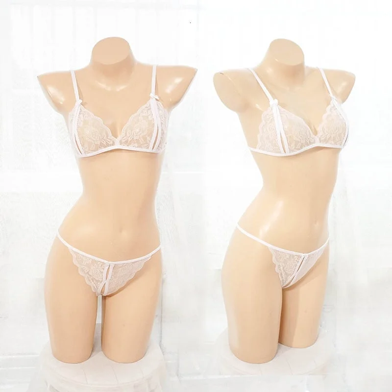 Women's Erotic Lingerie Transparent Crotchless Lace Sexy Underwear Bra Pants Exotic Apparel Pajamas Hot 8 Colors 2pcs Set