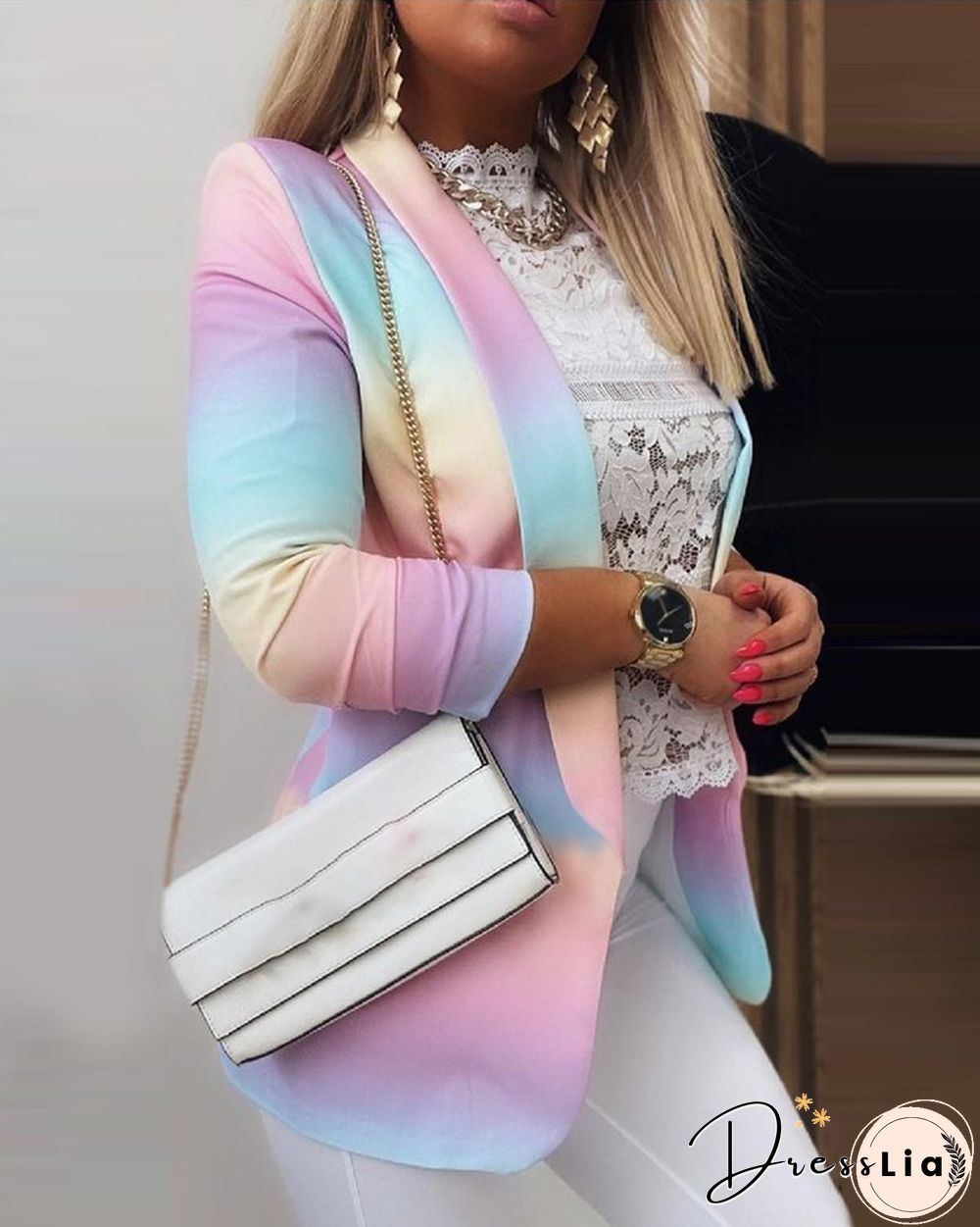 Ombre Colorblock Long Sleeve Blazer Coat