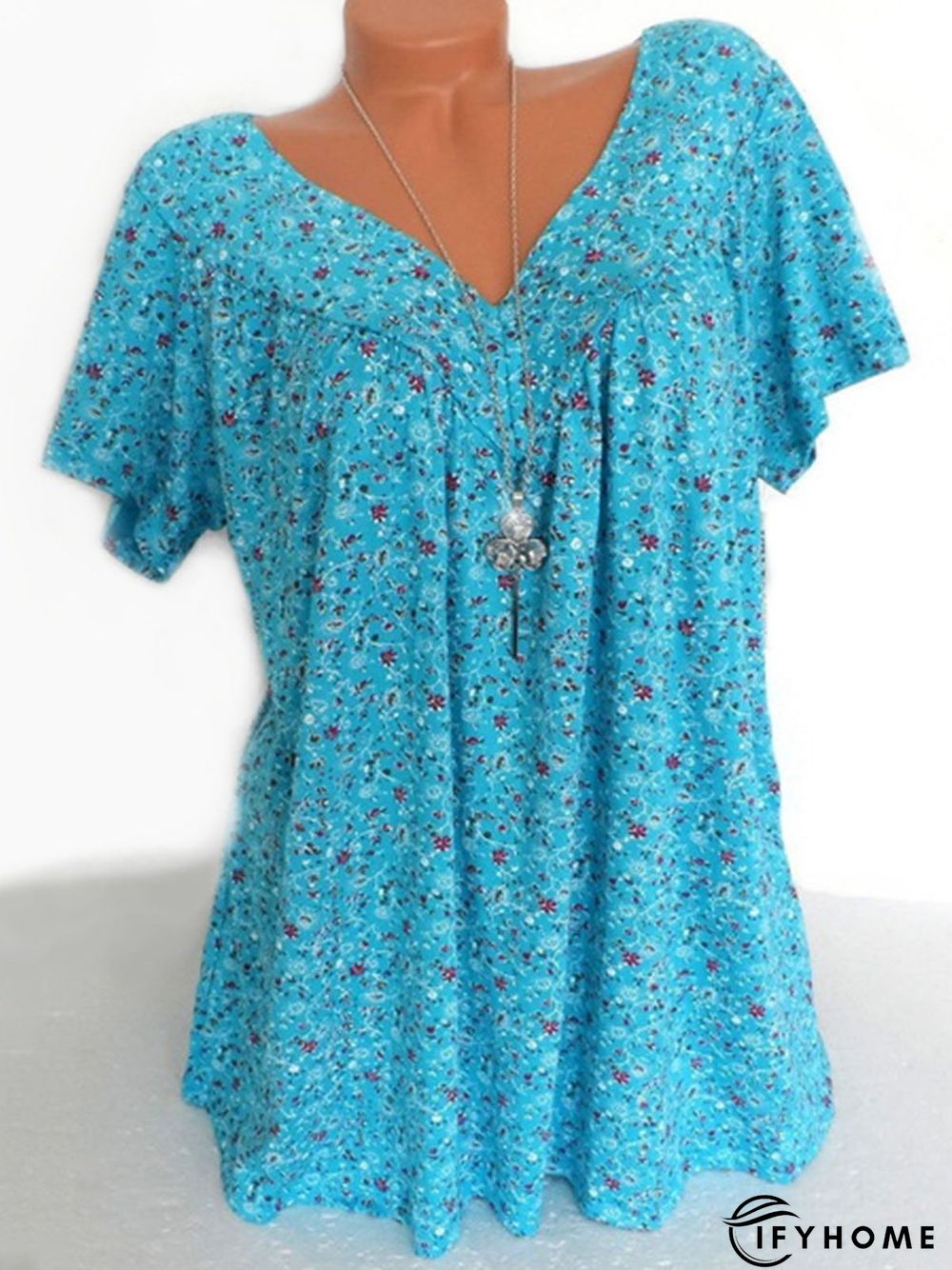 Casual V Neck Floral Short Sleeve Top | IFYHOME