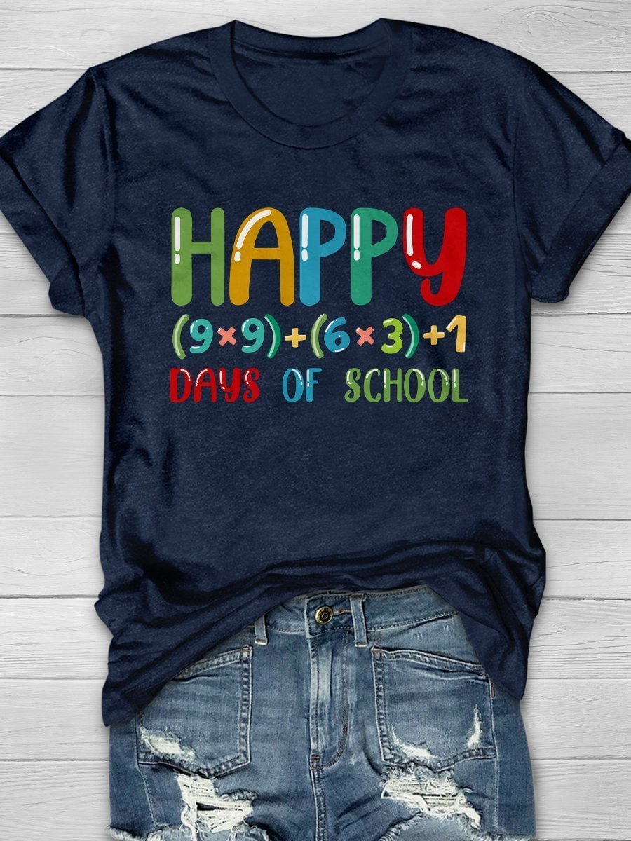 Math Happy 100 Days Of School Print Short Sleeve T-shirt