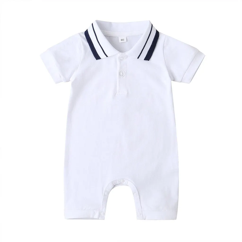 Infant Newborn Baby Boy&rsquo;s Short Sleeve Jumpsuit Summer Fashion Solid Color Button Lapel One Piece Short Pants Gentleman Romper