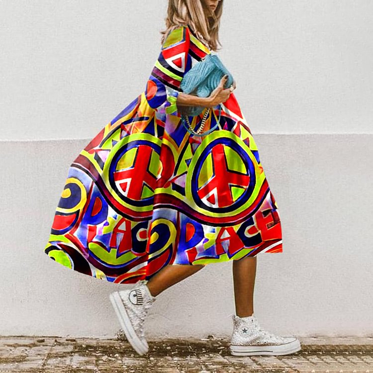 Hippie Spaß Frieden Zeichen Midi Kleid