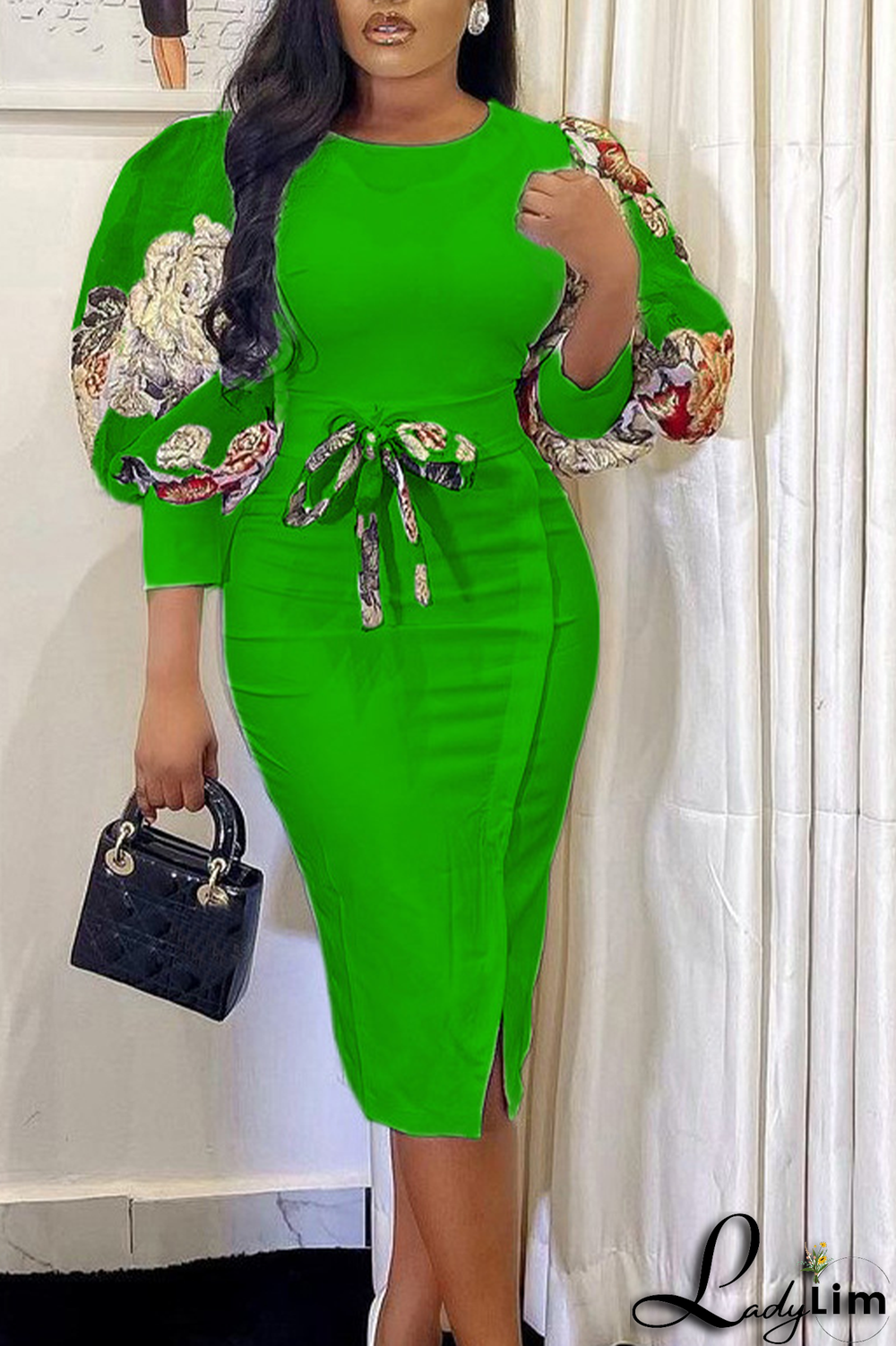 Royal Blue Fashion Print Patchwork O Neck Pencil Skirt Dresses